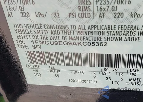 2010 Ford Escape Limited from USA, damaged, VIN 1FMCU9EG9AKC05362